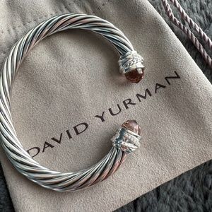 David Yurman 925 7mm Cable Crossover Bracelet with Morganite & Diamonds